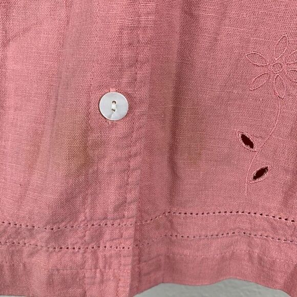 Vintage Erika Women’s Pink Lightweight Floral Button Down Linen Top Sz L - Picture 7 of 10